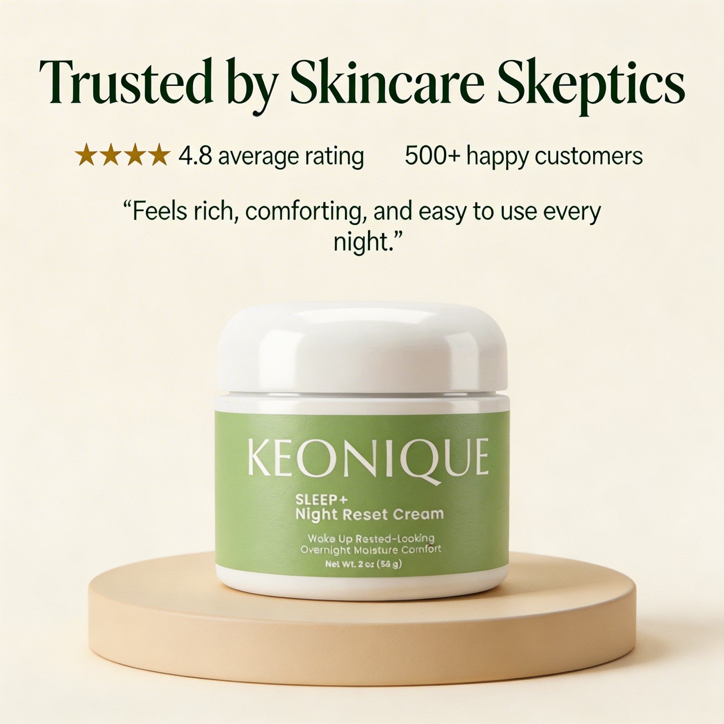 Trusted by skincare skeptics — SLEEP+ Night Reset Cream 4.8 star rating, rich comforting and easy to use every night